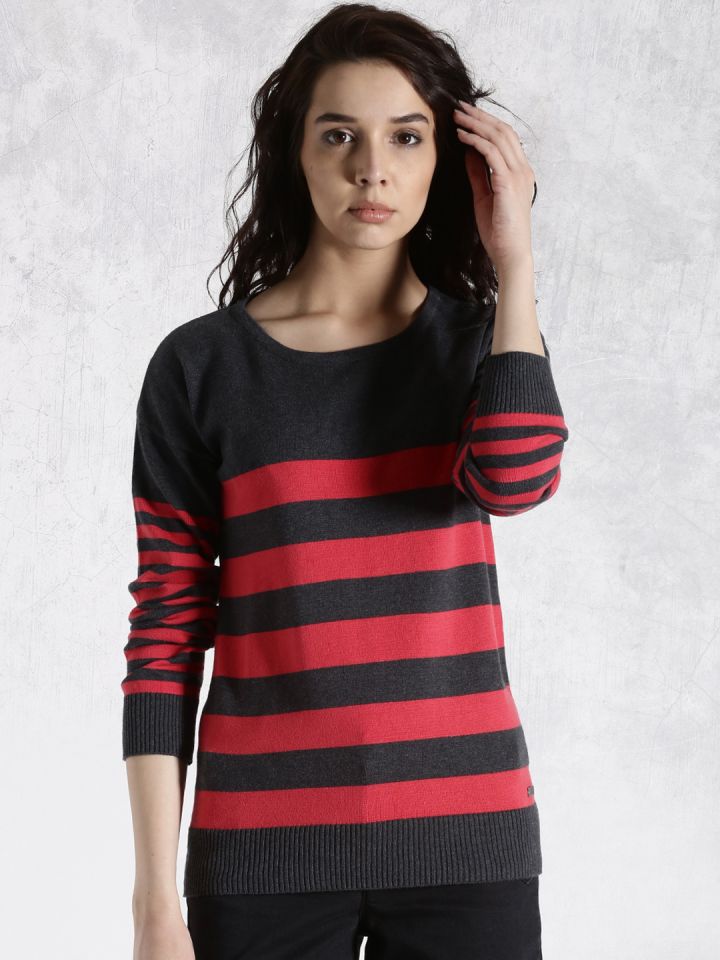 Red striped deals sweater women's