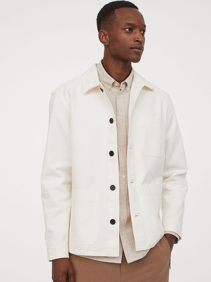 Buy H\u0026M Men White Cotton Twill Shacket 