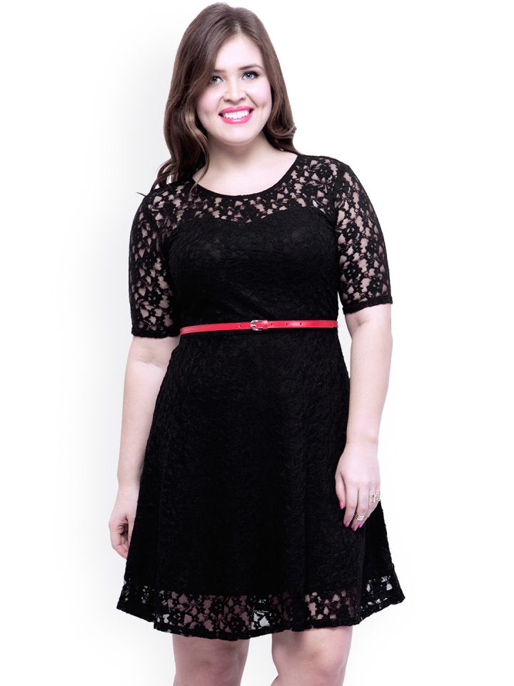 Buy FabAlley Curve Plus Size Black Lace A Line Dress Dresses for