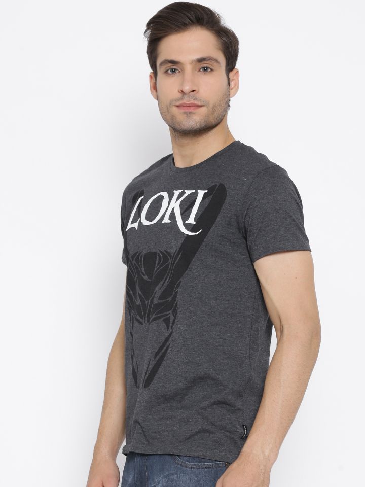 Free Authority Men Charcoal Grey Marvel Printed T shirt