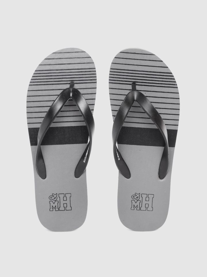 Buy Mast Harbour Men Black Charcoal Grey Striped Thong Flip