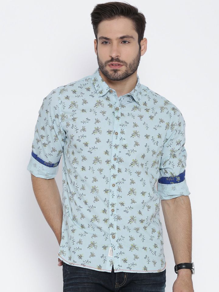Blue Floral Print Casual Shirt - Shirts 