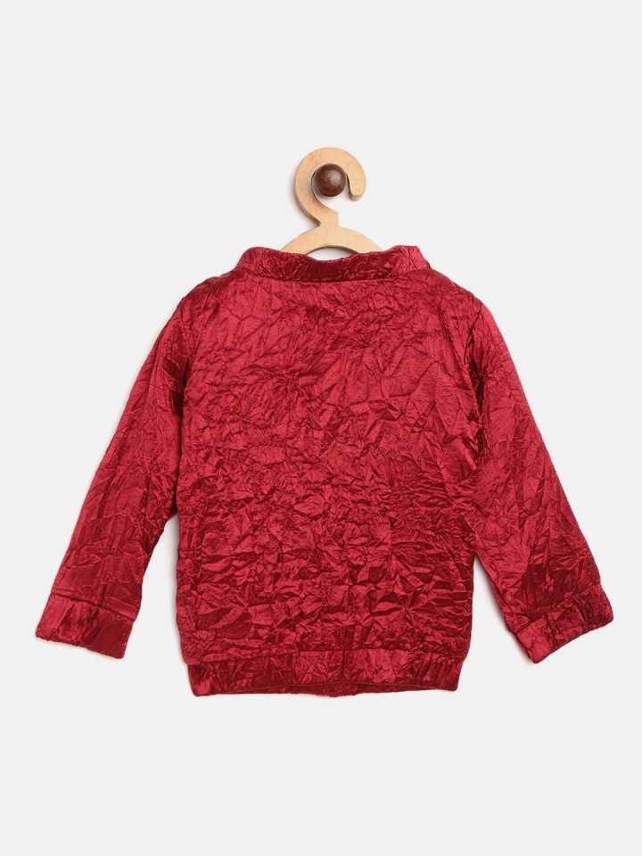 Buy Gini And Jony Girls Red Solid Satin Finish Reversible Bomber