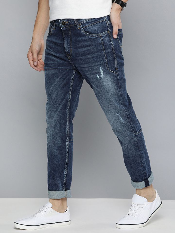 Mast Harbour Men Blue Slim Tapered Fit Mid Rise Low Distress Stretchable Jeans
