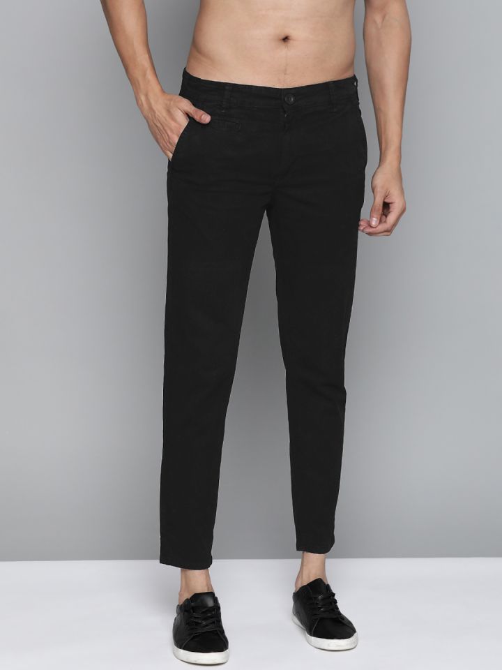 DENNISON Men Black Tapered Fit Cropped Trousers