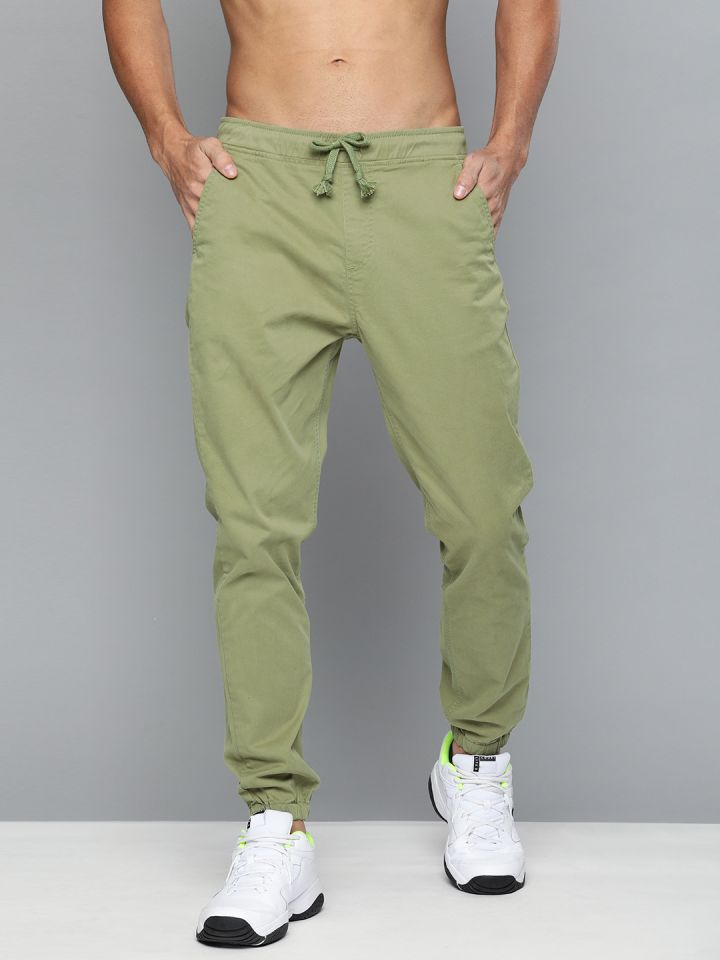 Buy HERE NOW Men Olive Green Regular Fit Solid Joggers Trousers for Men 12555000 Myntra