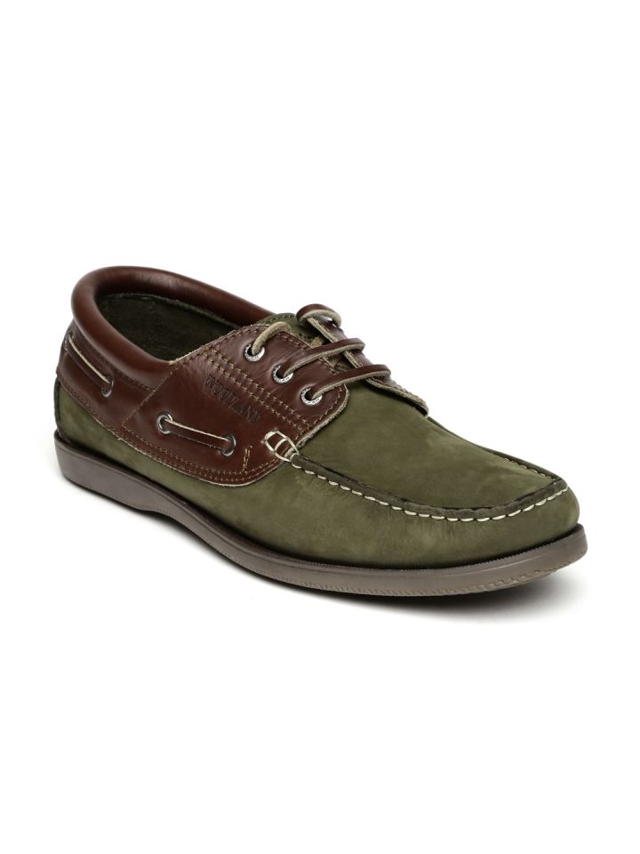 Buy Woodland Men Olive Green Brown Leather Boat Shoes