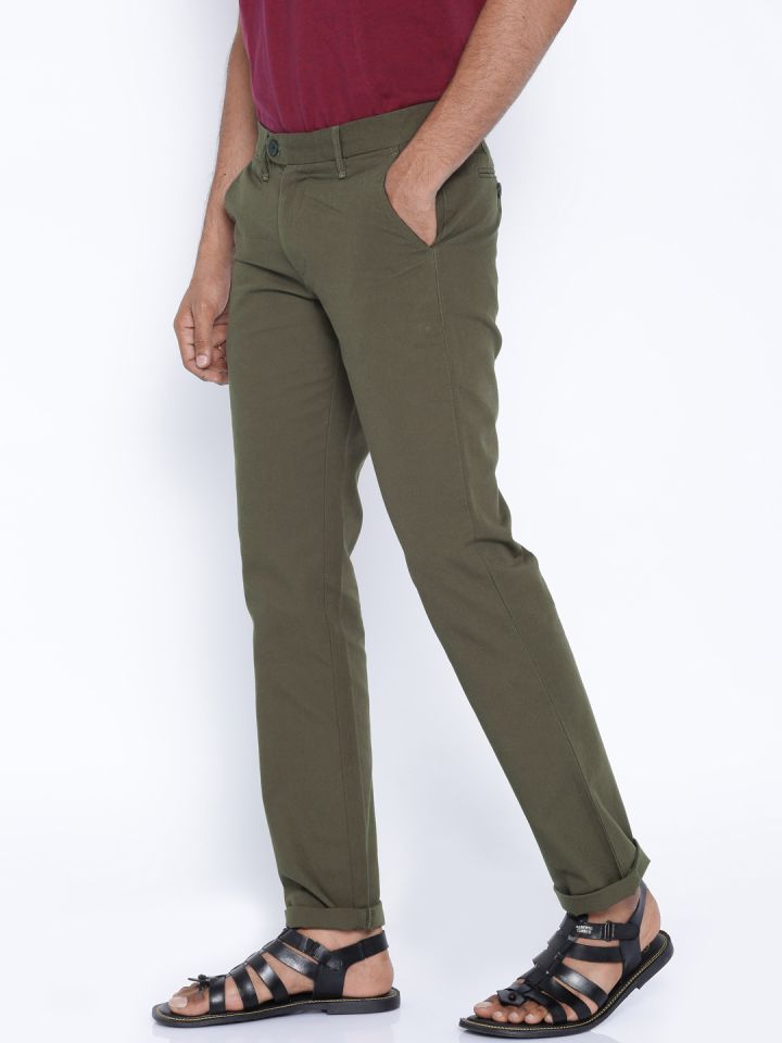 Buy BYFORD By Pantaloons Olive Green Cambridge Fit Chino Trousers  Trousers  for Men 1261017  Myntra