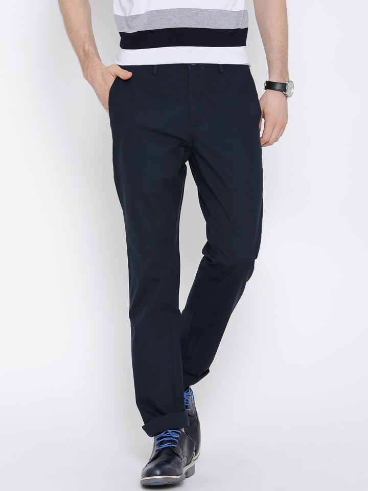 Buy Men Navy Custom Fit Solid Casual Trousers Online  743341  Allen Solly
