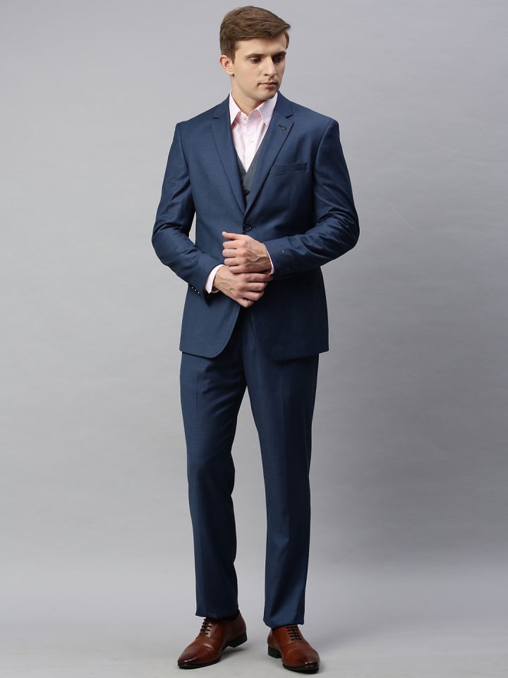 50% OFF on Louis Philippe Sport Men Navy Blue & White Self-Design Slim Fit  Single-Breasted Blazer on Myntra