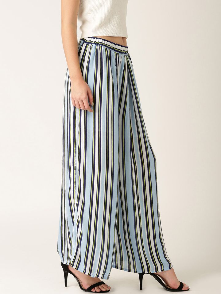 blue and white striped palazzo