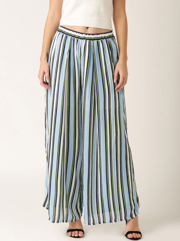 Buy DressBerry Blue White Striped Palazzo Trousers Palazzos