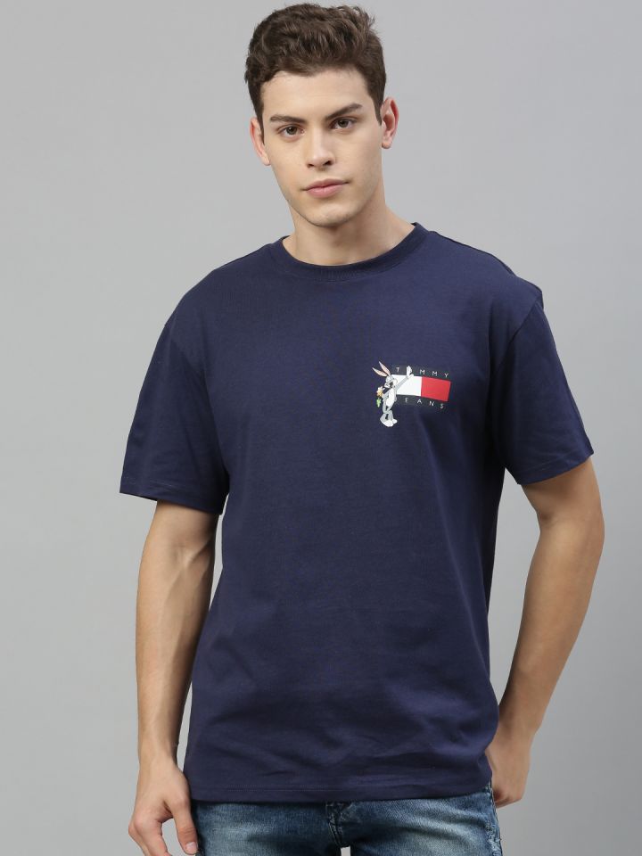 Tommy Hilfiger Looney Tunes Men Navy Blue Printed Round Neck Pure Cotton T shirt