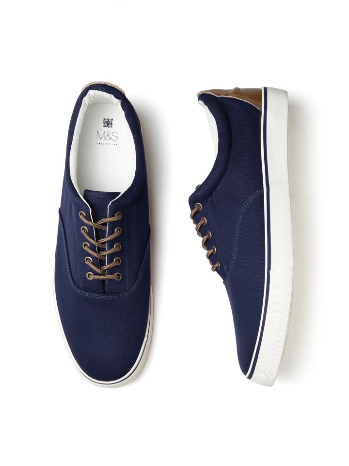 Marks Spencer Men Navy Lace Up Canvas Shoes