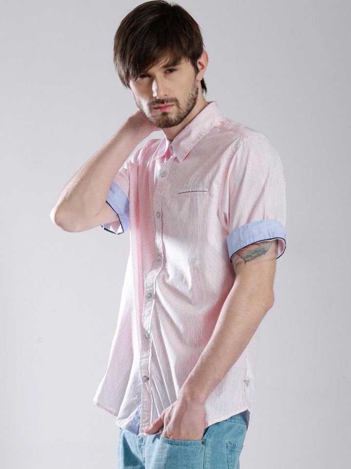 Pink guess striped hotsell shirt