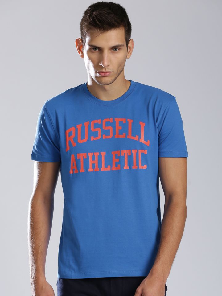 Russell Athletic Blue Printed Pure Cotton T shirt