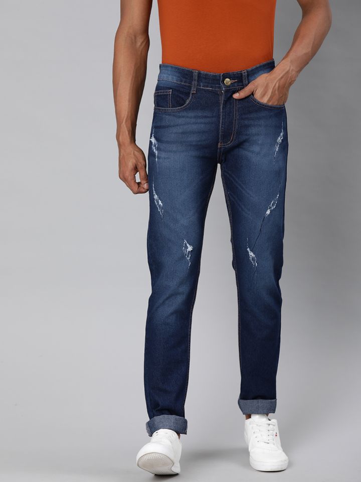 Buy Urbano Fashion Men Blue Slim Fit Mid Rise Mildly Distressed