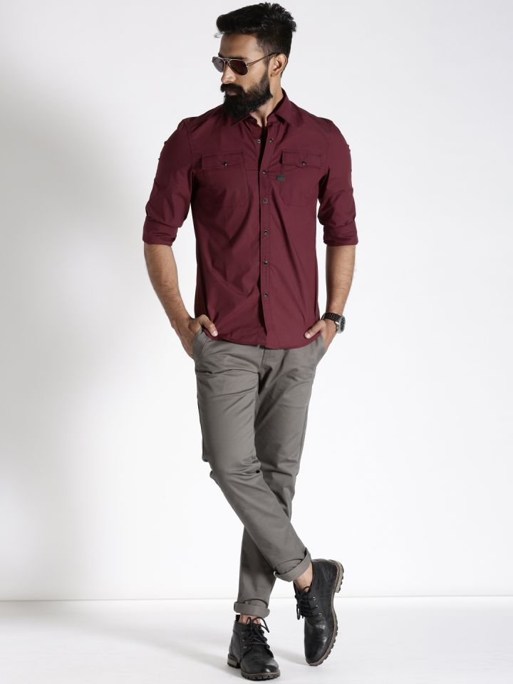 Burgundy g star sales shirt
