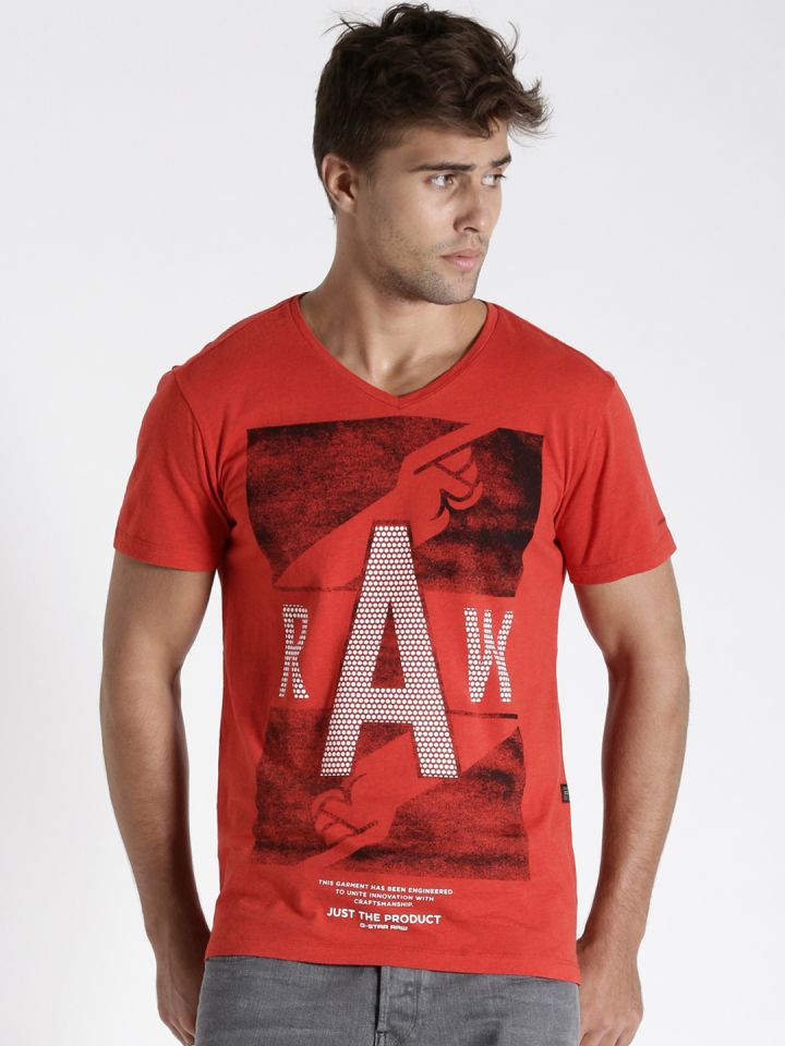 G STAR RAW Red Printed Pure Cotton T shirt