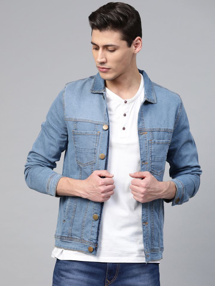 Buy Hubberholme Men Blue Solid Denim Jacket - Jackets for Men 12834762 |  Myntra