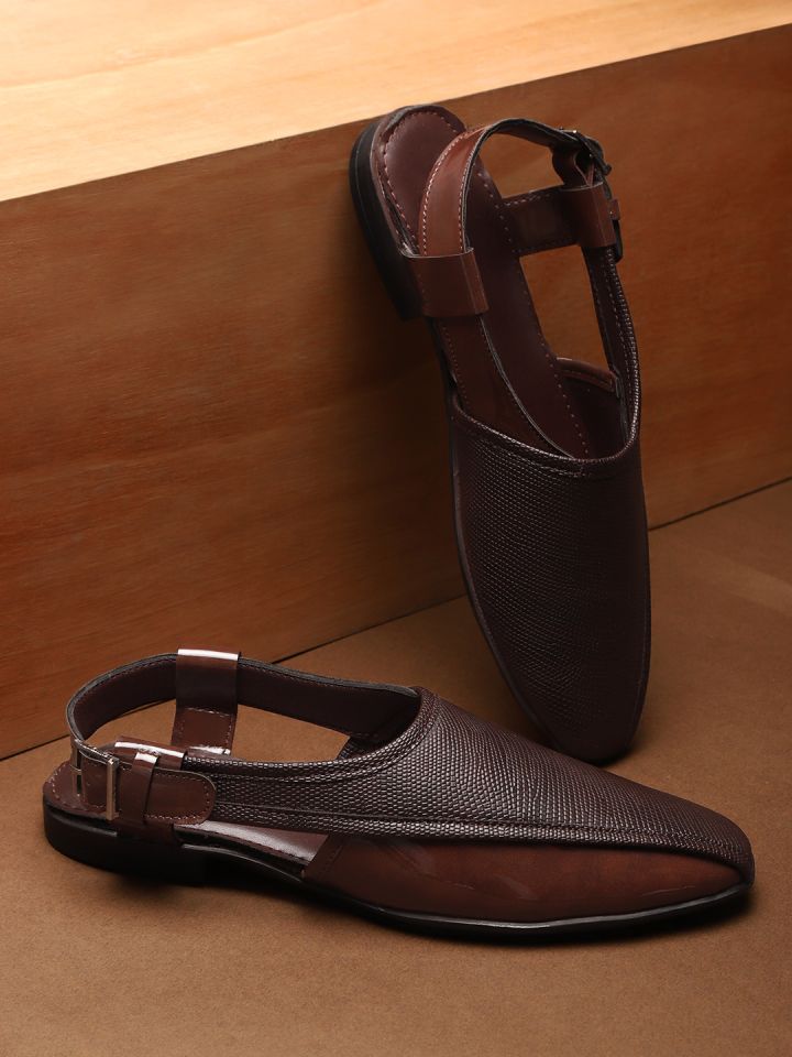 Buy House Of Pataudi Men Coffee Brown Textured Shoe Style Sandals