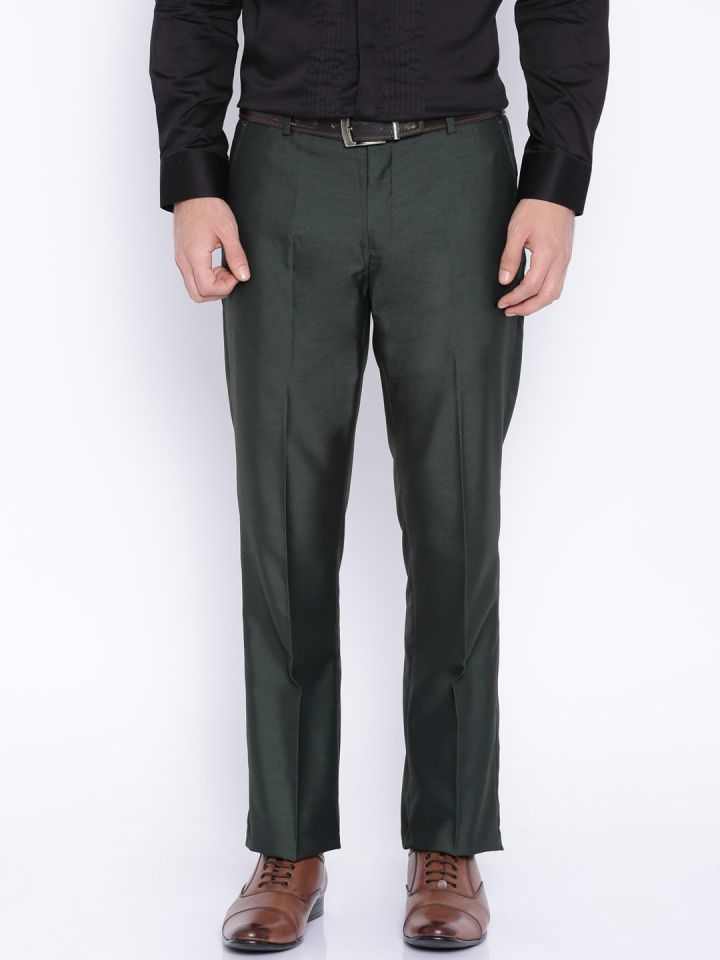 Buy Arrow New York Dark Green Slim Fit Formal Trousers Trousers