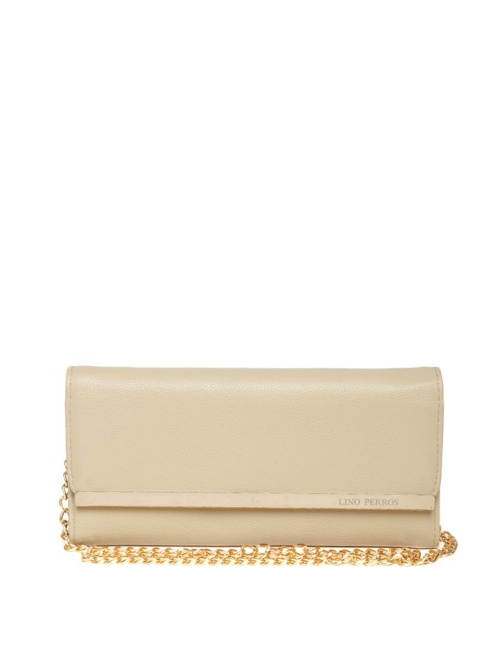 Buy Lino Perros Beige Textured Clutch With Chain Strap Clutches