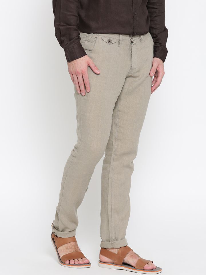 Buy Being Human Clothing Biege Linen Casual Trousers Trousers