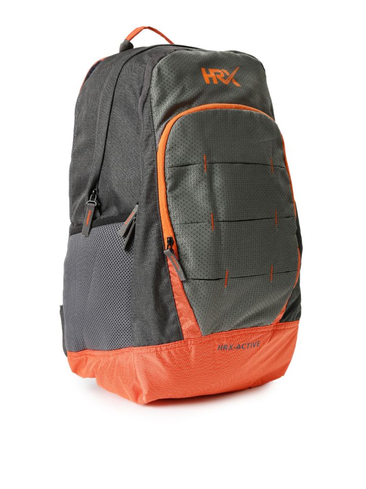 HRX by Hrithik Roshan Unisex Grey Orange Colourblocked Multiutility Laptop Backpack
