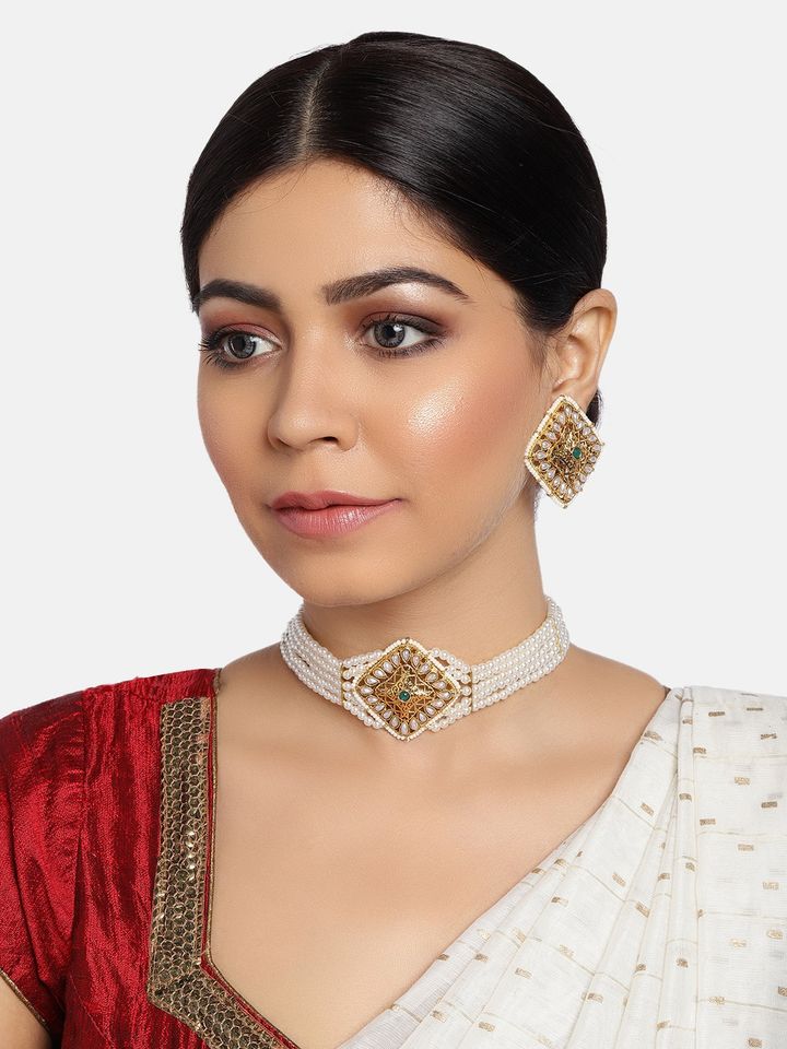 Buy Zaveri Pearls White Gold Plated 