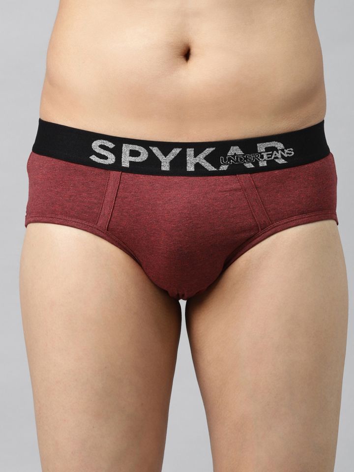 Buy UnderJeans By Spykar Men Red Solid Cotton Blend Briefs