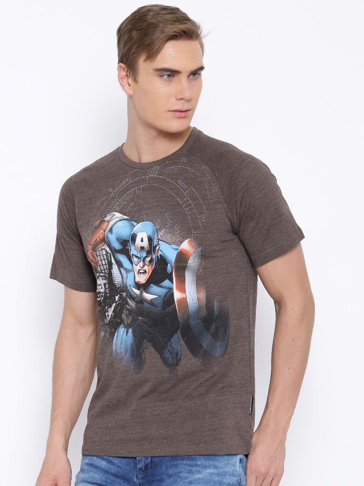 Free Authority Men Brown Captain America Printed T shirt