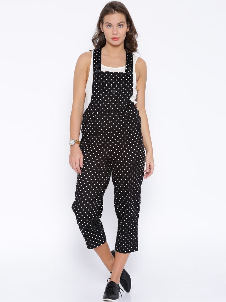 Buy ELLE Black Polka Dot Print Dungaree Dungarees for Women