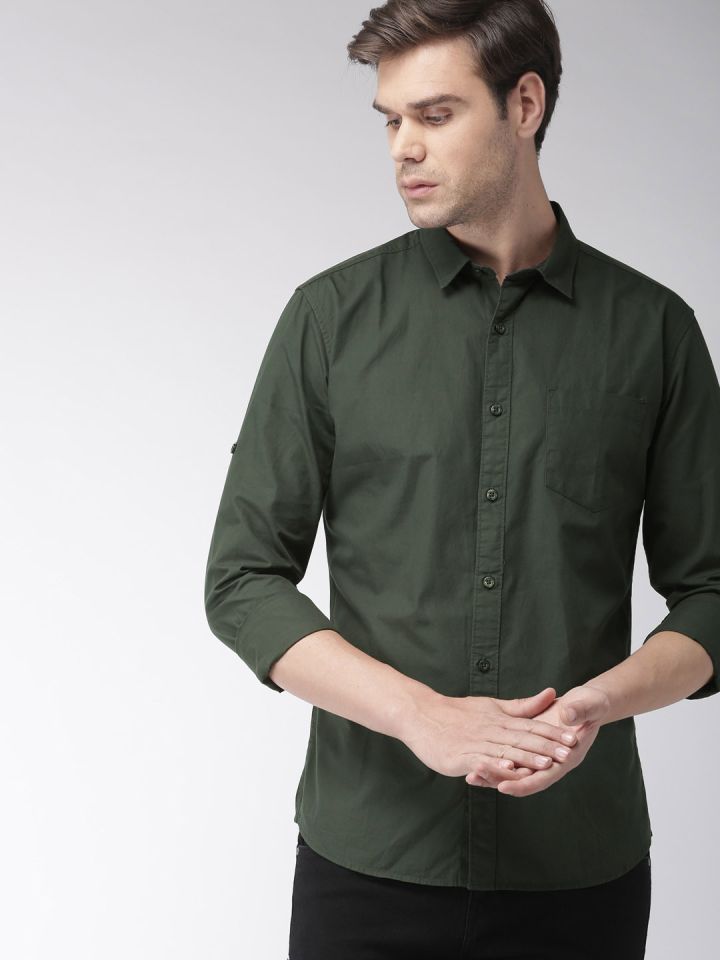Buy Highlander Men Green Solid Regular Fit Casual Shirt Shirts