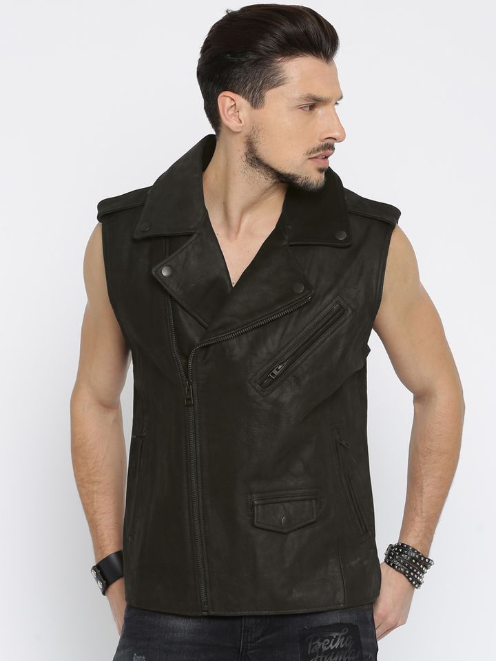 sleeveless leather duster