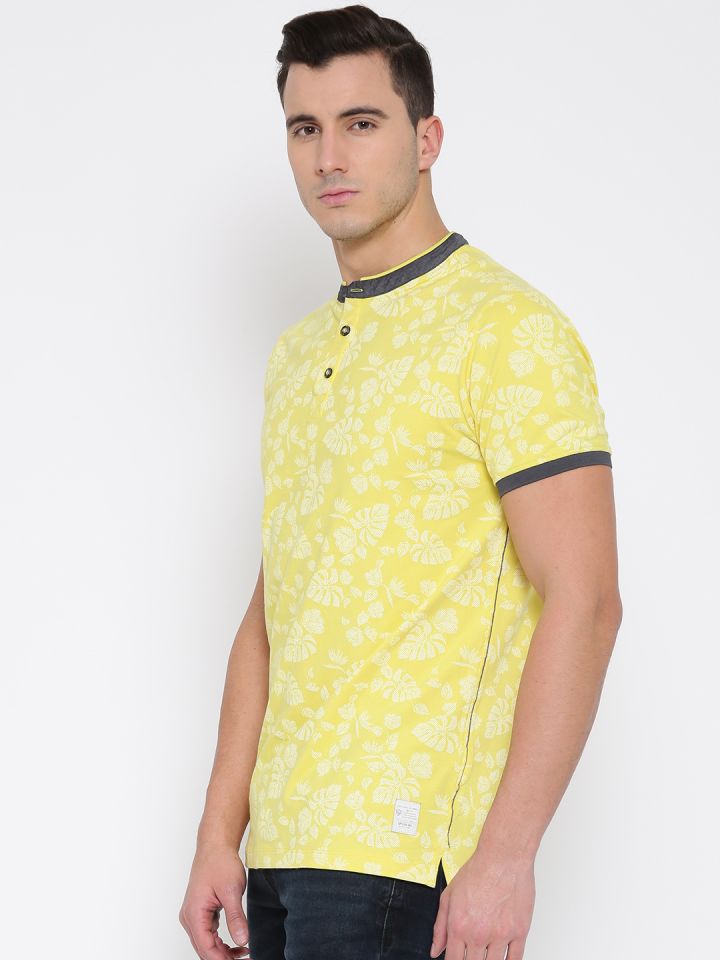 Buy SPYKAR Yellow Printed Henley T Shirt Tshirts for Men 1296286
