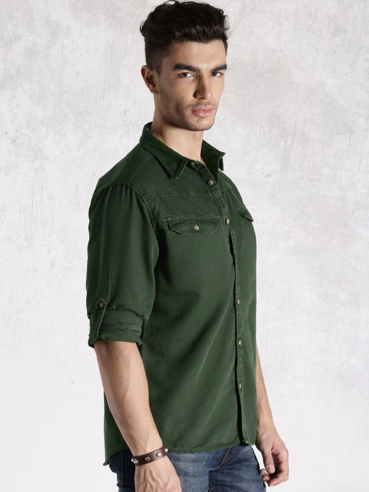 Army green denim discount shirt