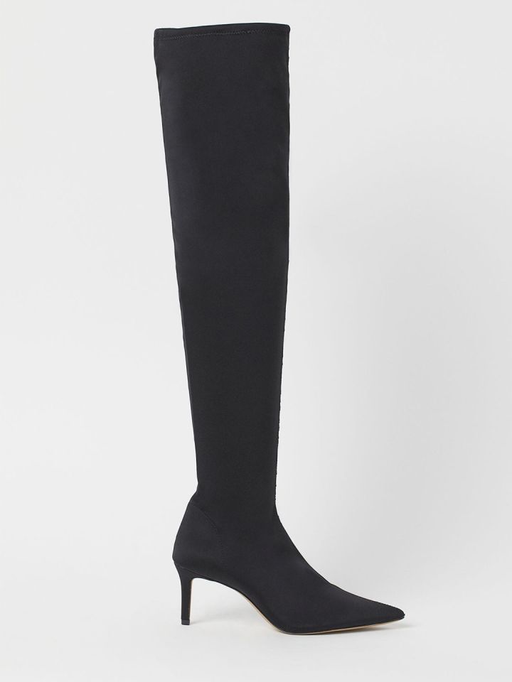 H M Women Black Thigh High Sock Boots