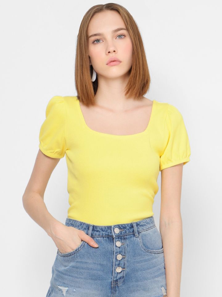 Yellow square hot sale neck top