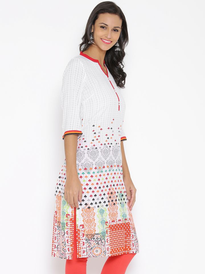 Buy Aurelia Off White Orange Printed Kurta Kurtas for Women