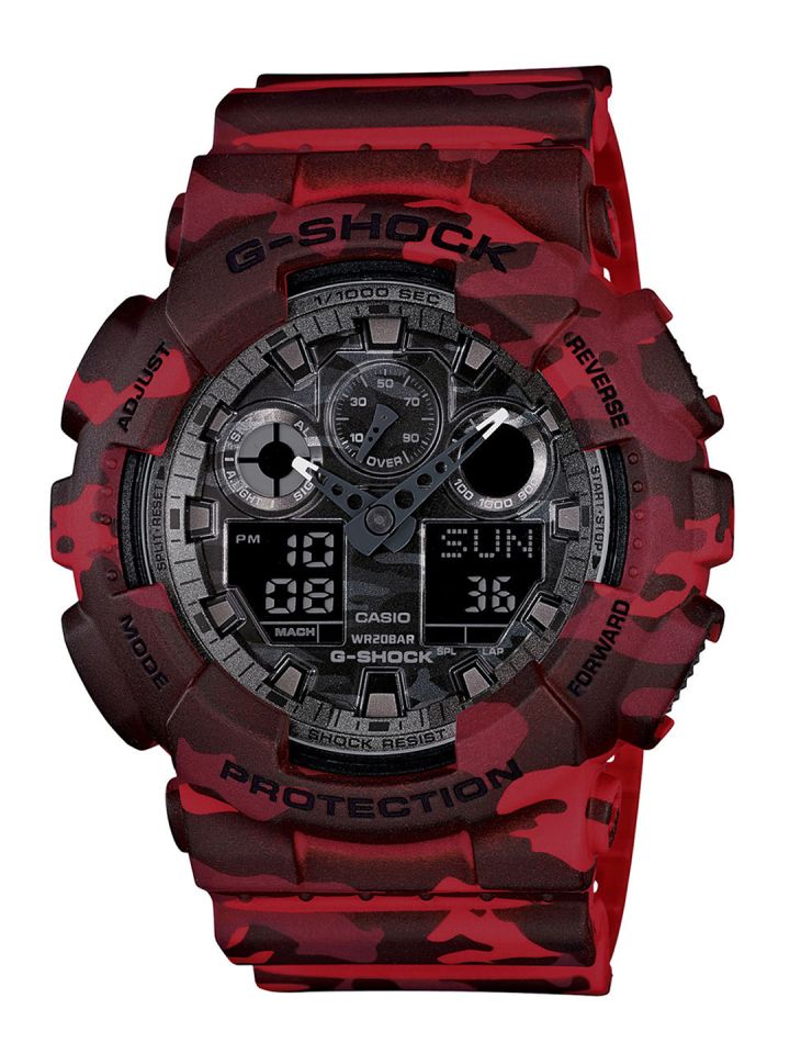 CASIO G Shock Men Red Dial Camouflage Watch GA 100CM 4ADR G579