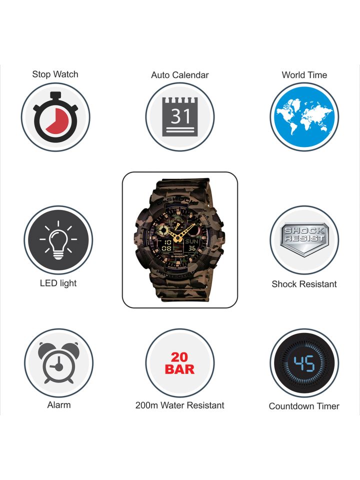 CASIO G Shock Men Green Dial Camouflage Watch GA 100CM 5ADR G580