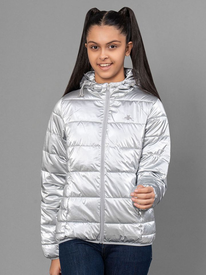 Buy Mode By Red Tape Girls Silver Coloured Solid Puffer Jacket