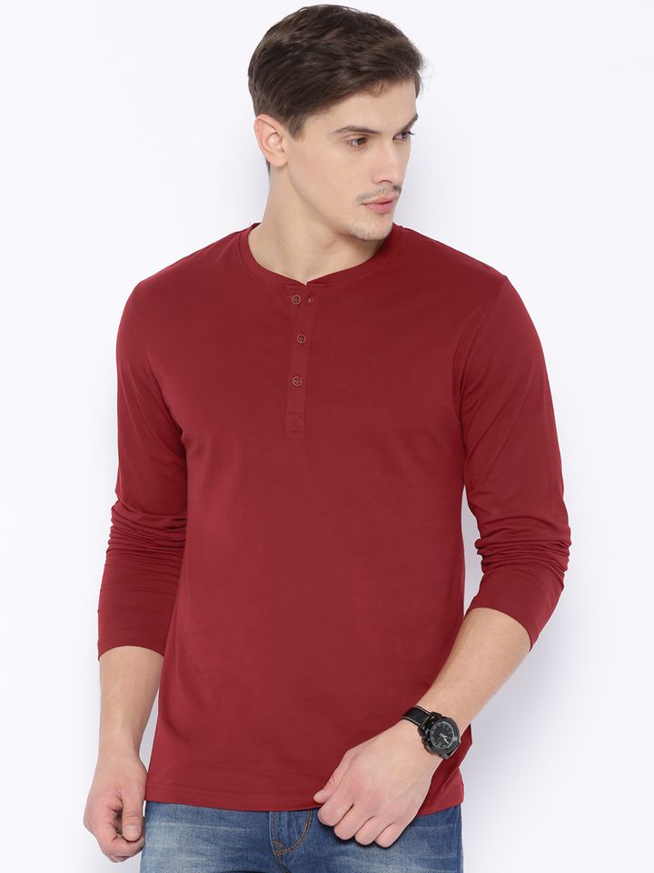 Highlander Maroon Henley Pure Cotton 