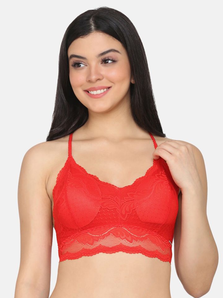Buy Da Intimo Red Lace Non Wired Lightly Padded Bralette Bra DI 1283 RED  C20 - Bra for Women 13164326
