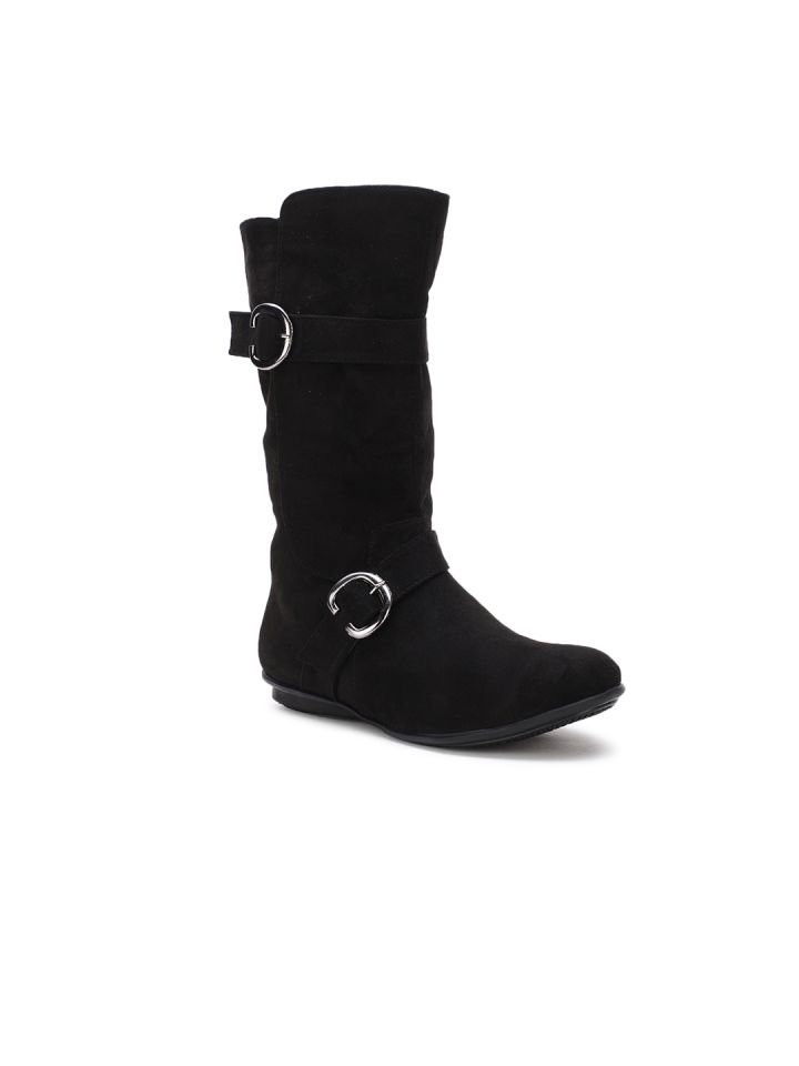Black suede online flat boots womens