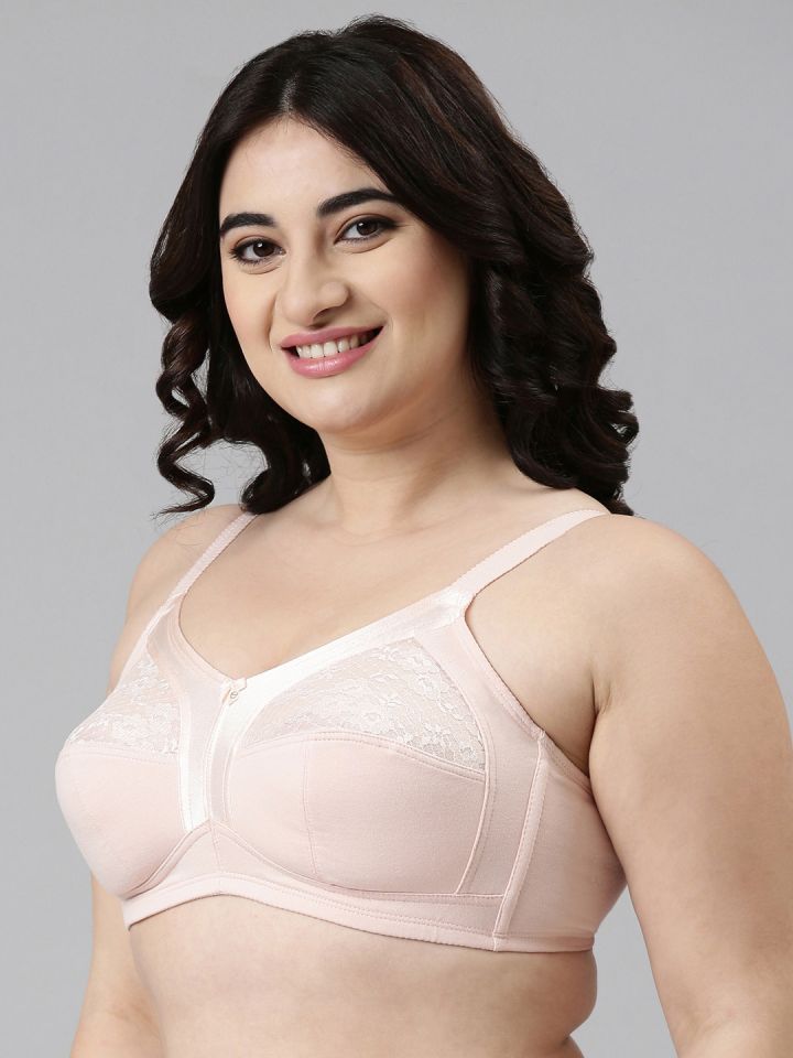 Womens Bra Plus Size Full Coverage Wirefree Non-Padded Cotton Stretchy 48D  Pink