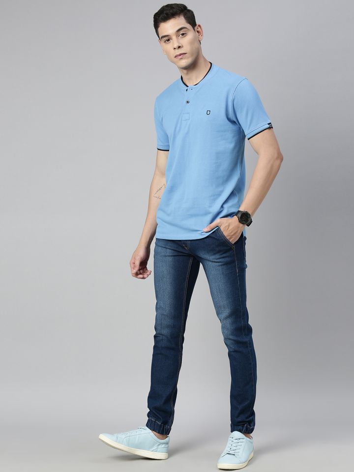 Buy Urbano Fashion Men Light Blue Slim Fit Washed Jogger Jeans