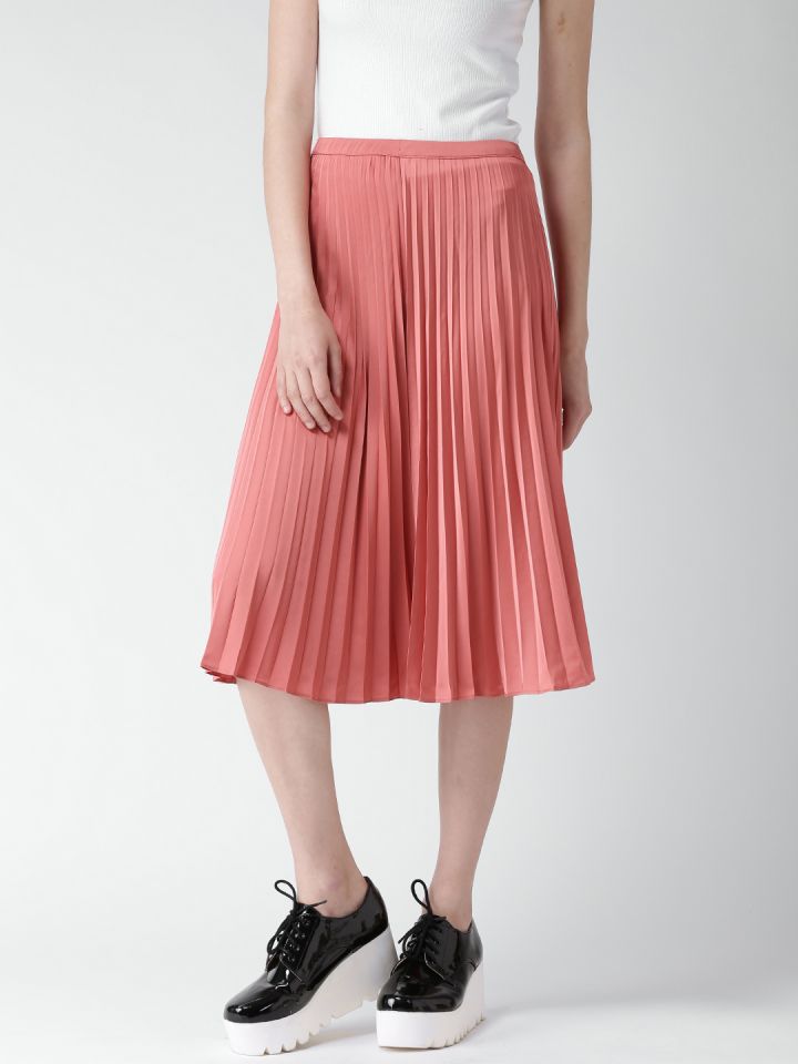 FOREVER 21 Peach Coloured Accordion Pleated Midi Skirt