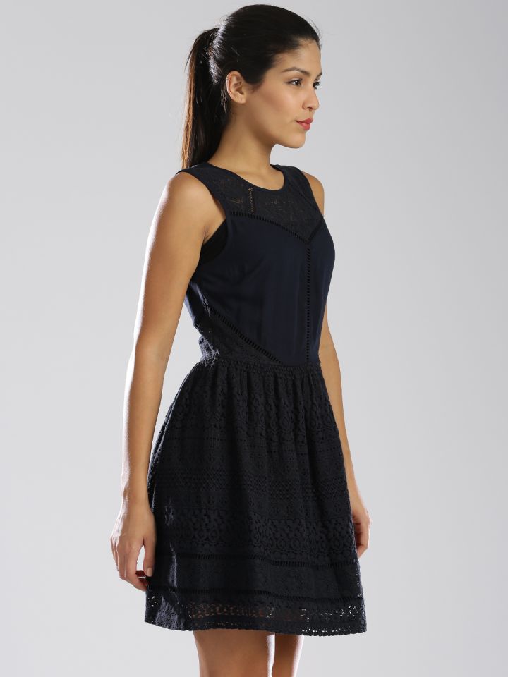 Buy Superdry Navy Lace Skater Dress Dresses for Women 1338870